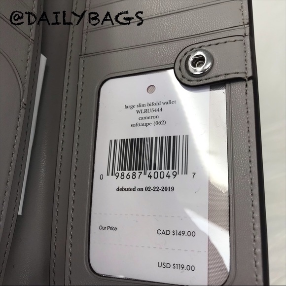 KATE SPADE LARGE SLIM BIFOLD WALLET TAUPE GRAY - Picture 5 of 6